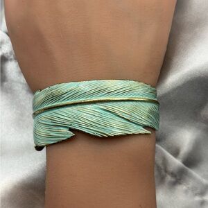 Lucky Brand Verdigris Teal Feather Cuff Bracelet